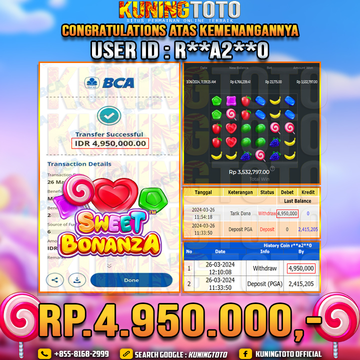 Bukti JP Slot Kuning toto 26 Maret 2024 Sweet Bonanza