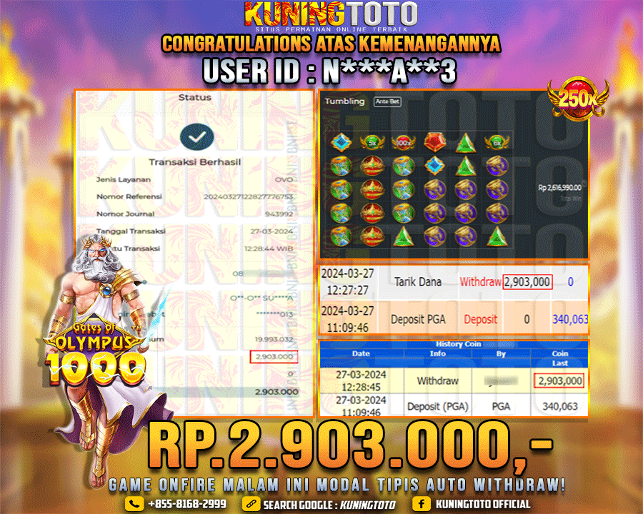 Bukti JP Slot Kuning toto 27 Maret 2024 Gates Of Olympus x1000