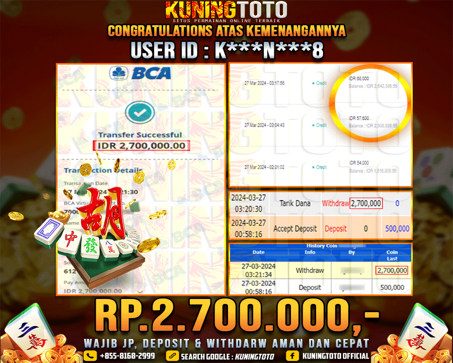 Bukti JP Slot Kuning toto 27 Maret 2024 Mahjong Ways