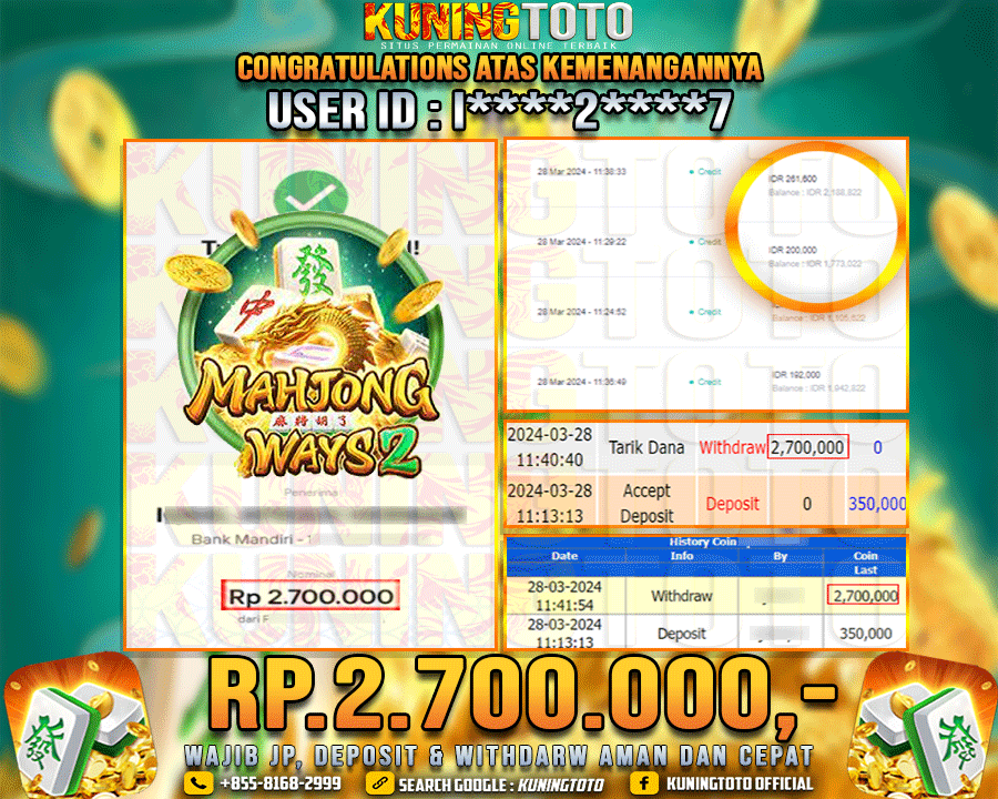 Bukti JP Slot Kuning toto 28 Maret 2024 Mahjong Ways 2