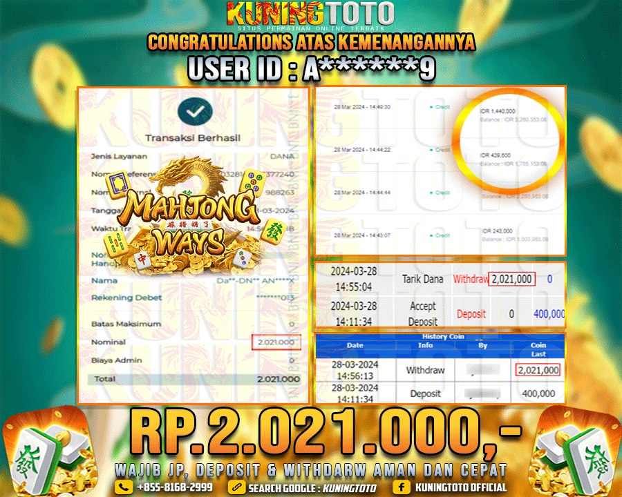 Bukti JP Slot Kuning toto 28 Maret 2024 Mahjong Ways 2