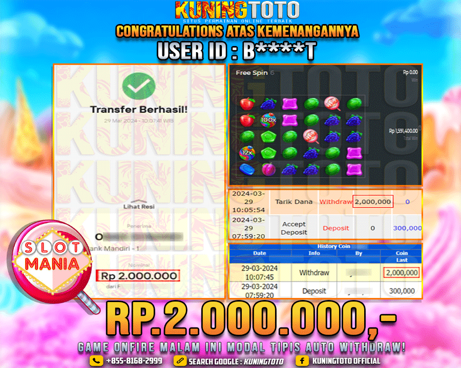 Bukti JP Slot Kuning toto 29 Maret 2024 Sweet Slot mania