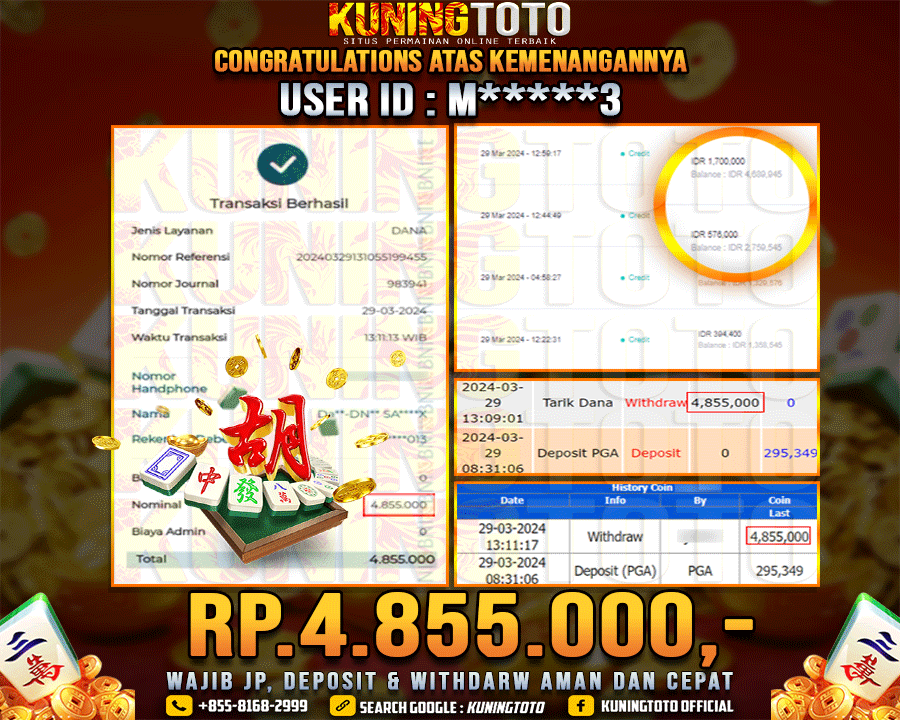 Bukti JP Slot Kuning toto 29 Maret 2024 Mahjong Ways 