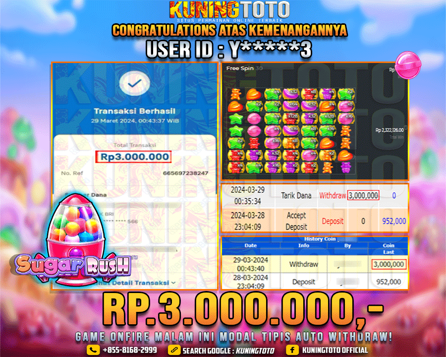 Bukti JP Slot Kuning toto 29 Maret 2024 Sugar Rush