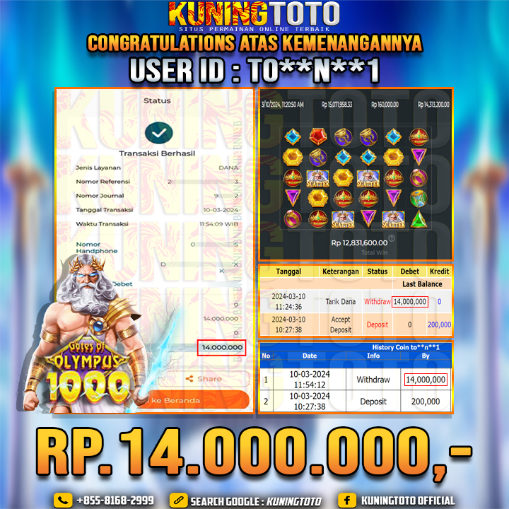 Bukti JP Slot Kuning toto 10 Maret 2024 Gate Of Olympus x1000