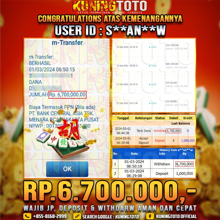 Bukti JP Slot Kuning toto 01 Maret 2024 Mahjong Ways