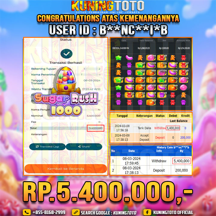 Bukti JP Slot Kuning toto 08 Maret 2024 Sugar Rush 1000