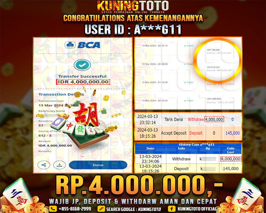 Bukti JP Slot Kuning toto 13 Maret 2024 Mahjong Ways