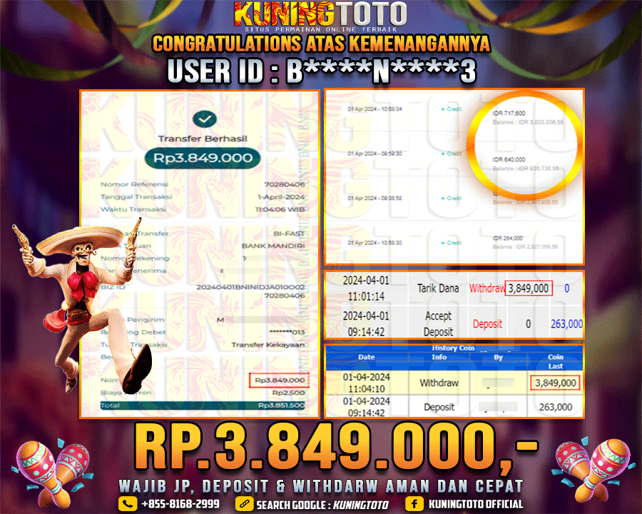 Bukti JP Slot Kuning toto 01 April 2024 Wild Bandito