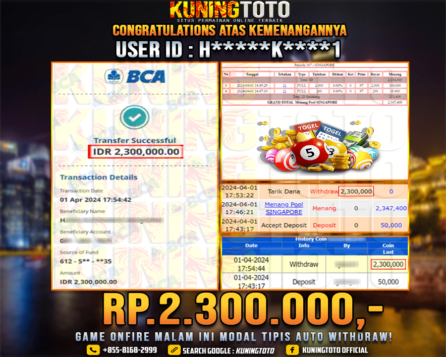 Bukti JP Togel KUNING TOTO 01 April 2024 Singapore 2d belakang