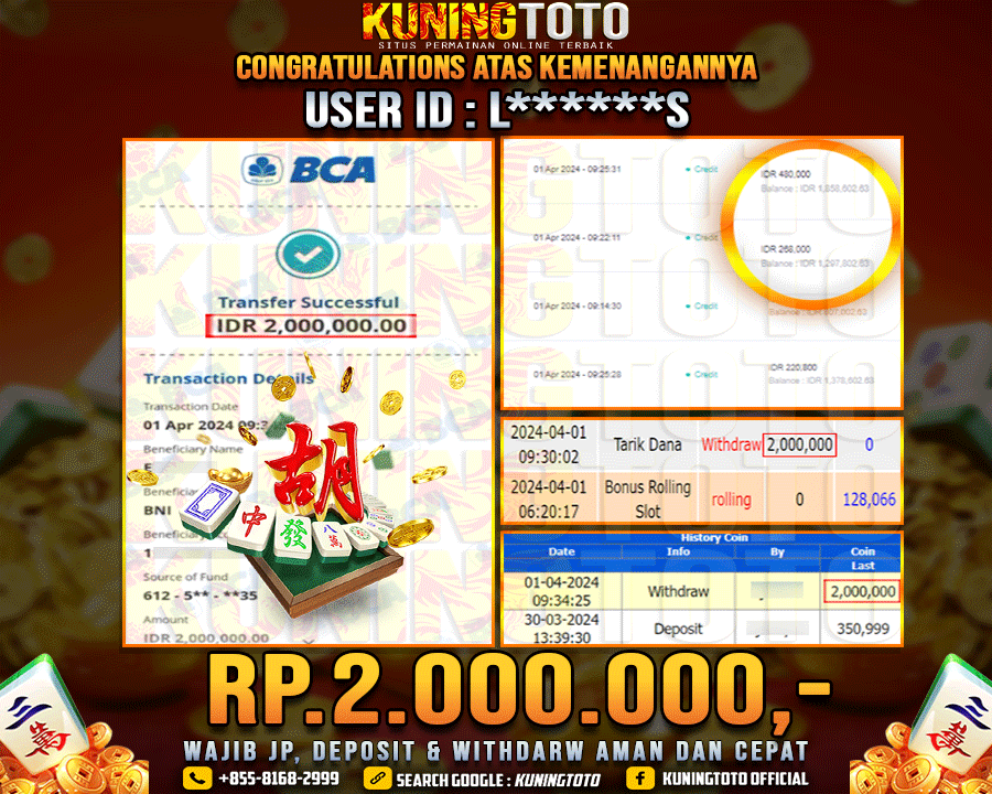 Bukti JP Slot Kuning toto 01 April 2024 Mahjong ways 1