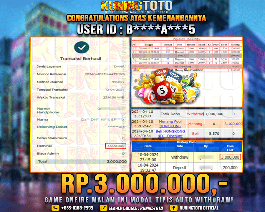 Bukti JP Togel KUNING TOTO 10 April 2024 Hongkong 3D 2D