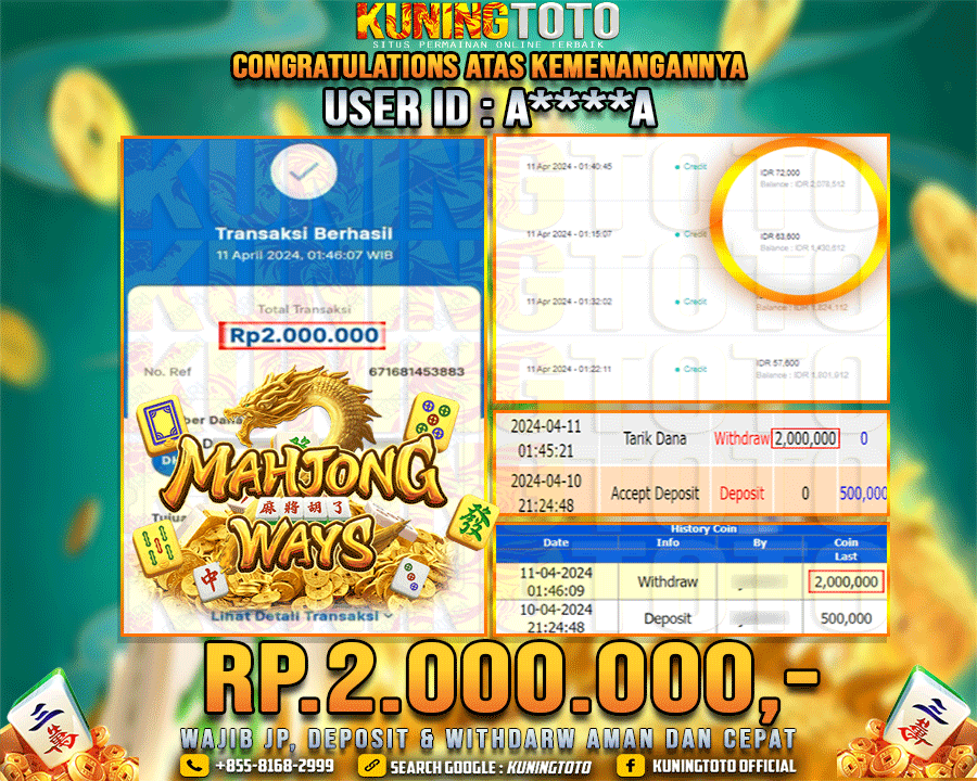 Bukti JP Slot Kuning toto 11 April 2024 Mahjong ways 2