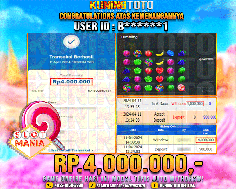 Bukti JP Slot Kuning toto 11 April 2024 Sweet Slot mania