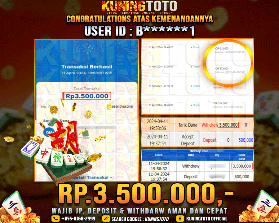 Bukti JP Slot Kuning toto 11 April 2024 Mahjong ways 1