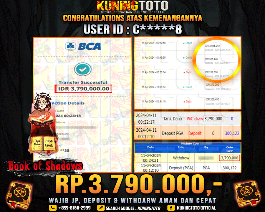 Bukti JP Slot Kuning toto 11 April 2024 Book of Shadow