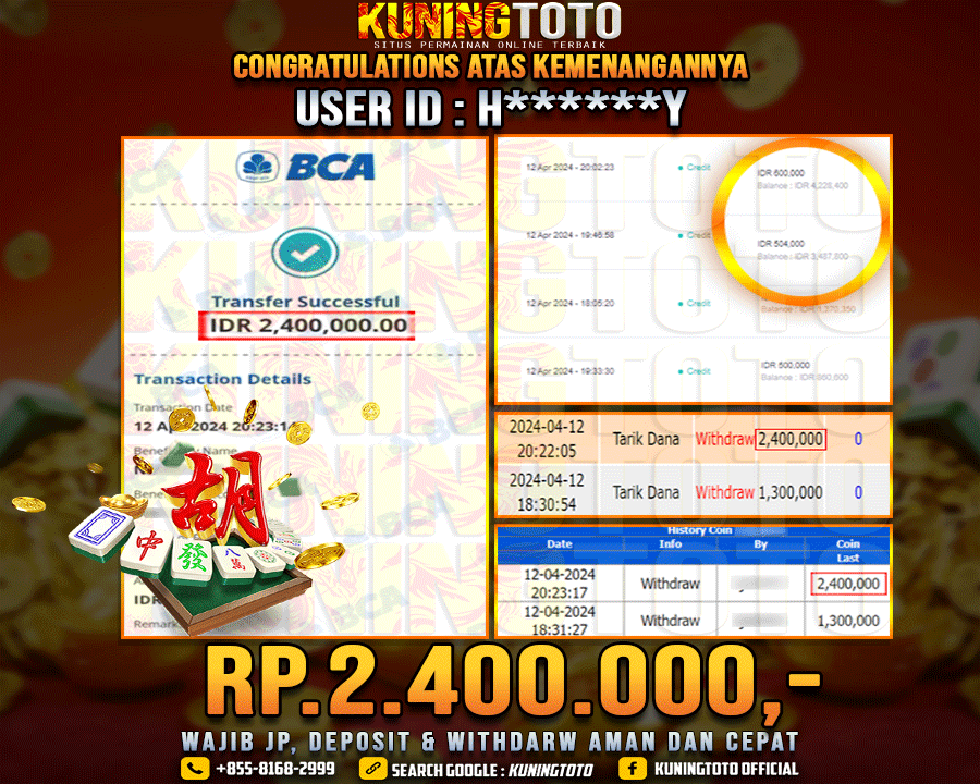 Bukti JP Slot Kuning toto 12 April 2024 Mahjong ways 1