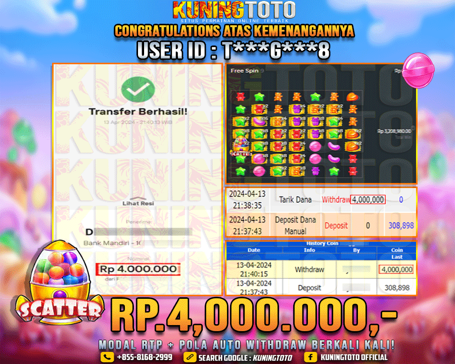 Bukti JP Slot Kuning toto 13 April 2024 Sugar Rush x1000