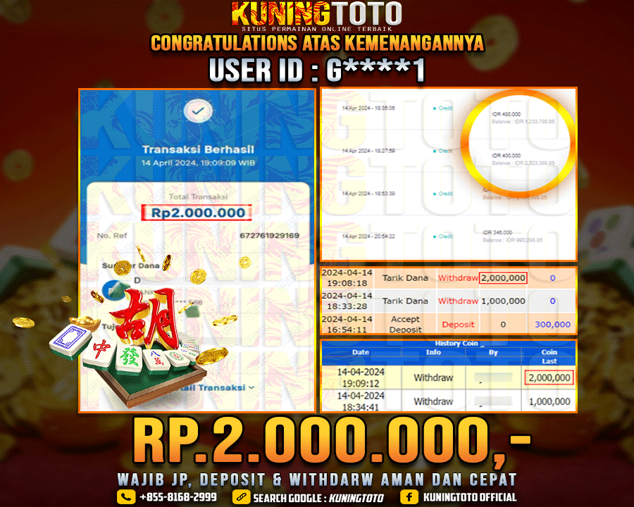 Bukti JP Slot Kuning toto 14 April 2024 Mahjong ways 1