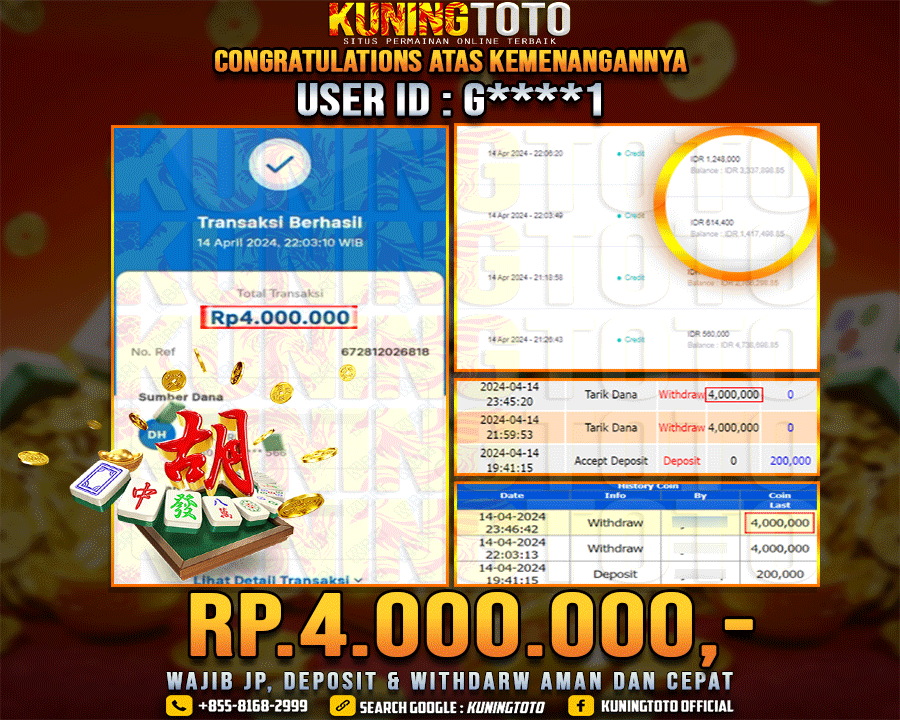 Bukti JP Slot Kuning toto 14 April 2024 Mahjong ways 1