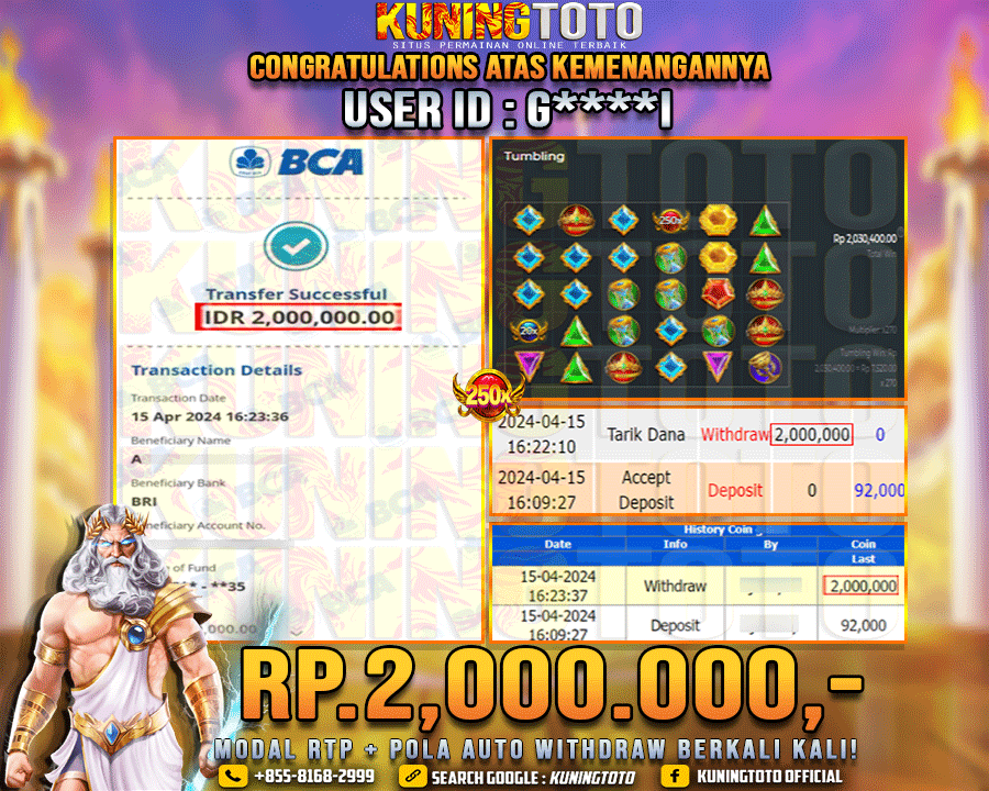 Bukti JP Slot Kuning toto 15 April 2024 Gate of Olympus