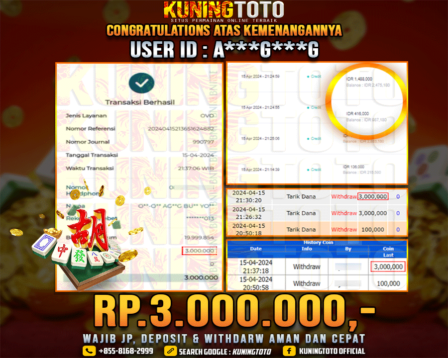 Bukti JP Slot Kuning toto 15 April 2024 Mahjong ways 1