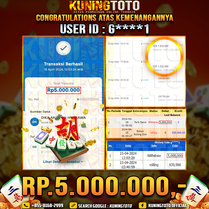 Bukti JP Slot Kuning toto 15 April 2024 Mahjong ways 1