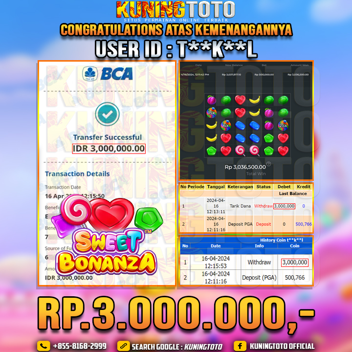 Bukti JP Slot Kuning toto 16 April 2024 Sweet Bonanza