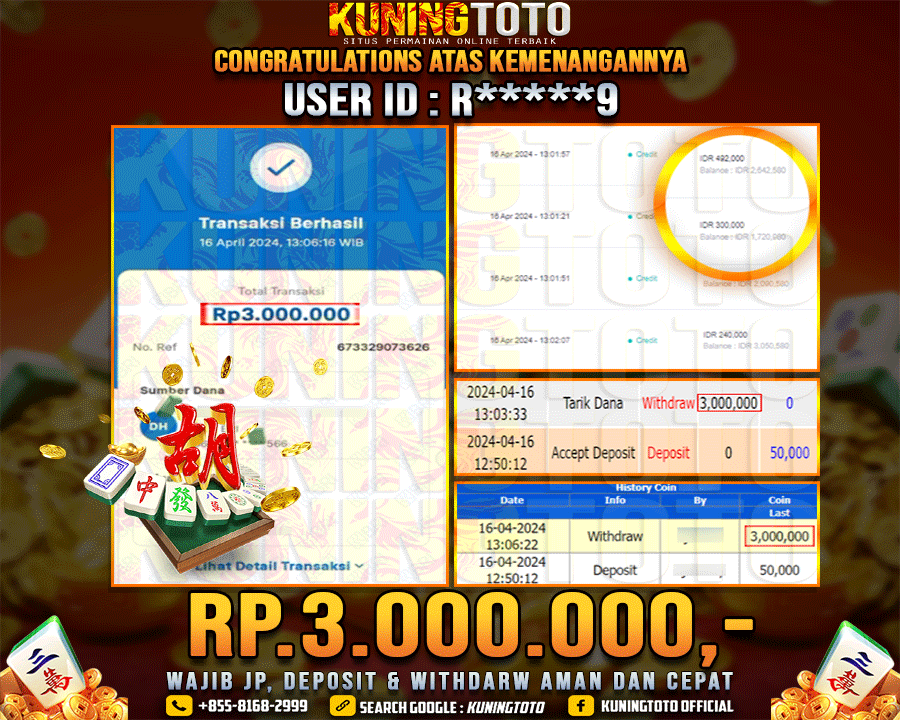 Bukti JP Slot Kuning toto 16 April 2024 Mahjong ways 1