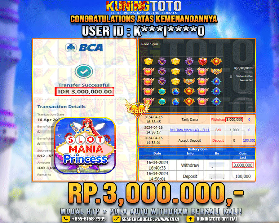 Bukti JP Slot Kuning toto 16 April 2024 Slot Mania Princess