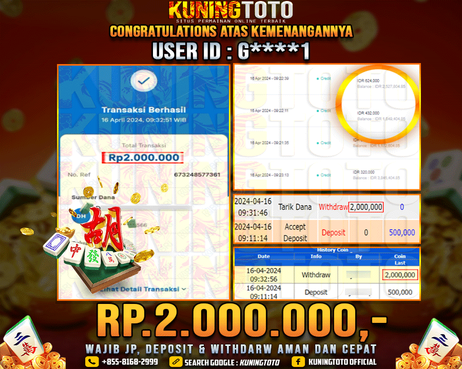 Bukti JP Slot Kuning toto 16 April 2024 Mahjong ways 1 