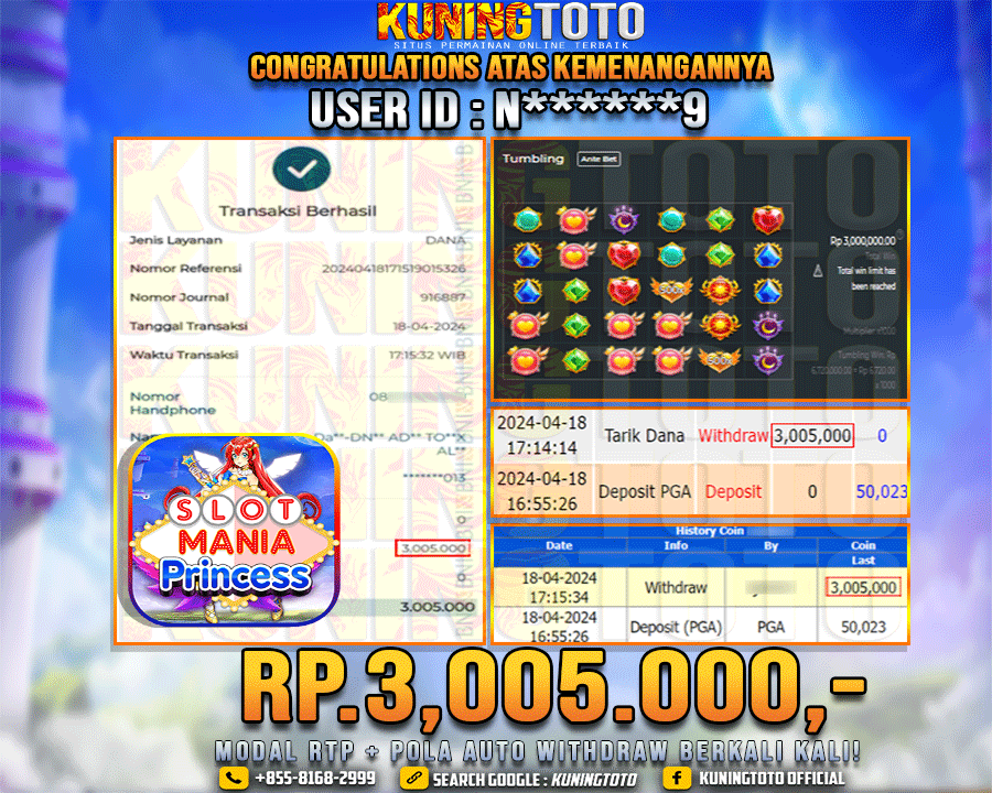 Bukti JP Slot Kuning toto 18 April 2024 Slot Mania Princess 