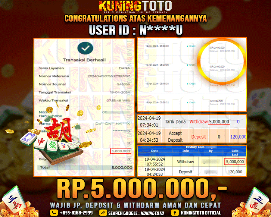 Bukti JP Slot Kuning toto 19 April 2024 Mahjong Ways 1