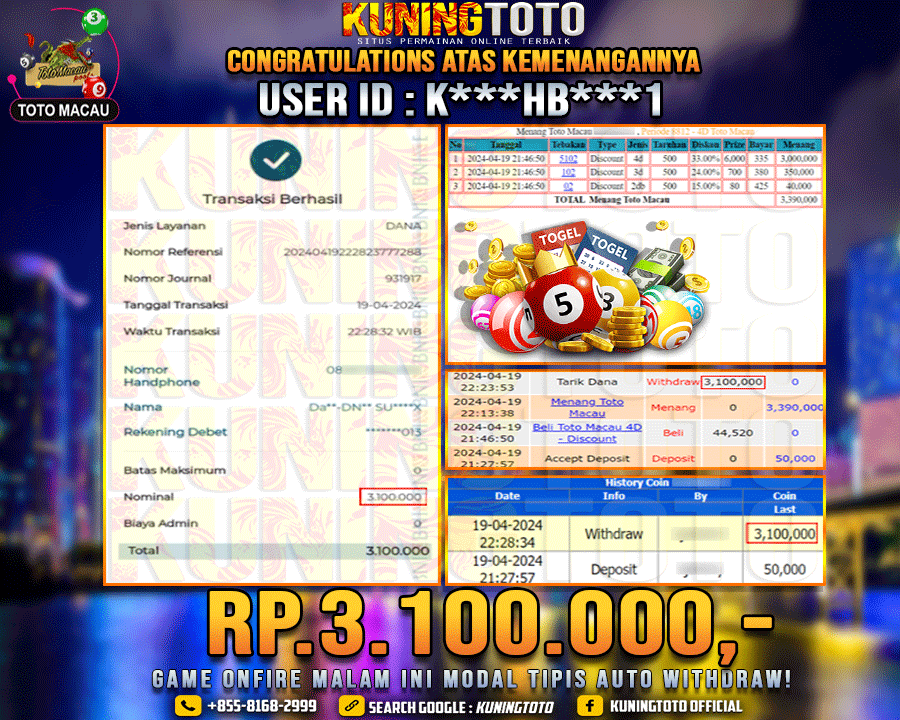 Bukti JP Togel KUNING TOTO 19 April 2024 Totomacau 4D 3D 2D