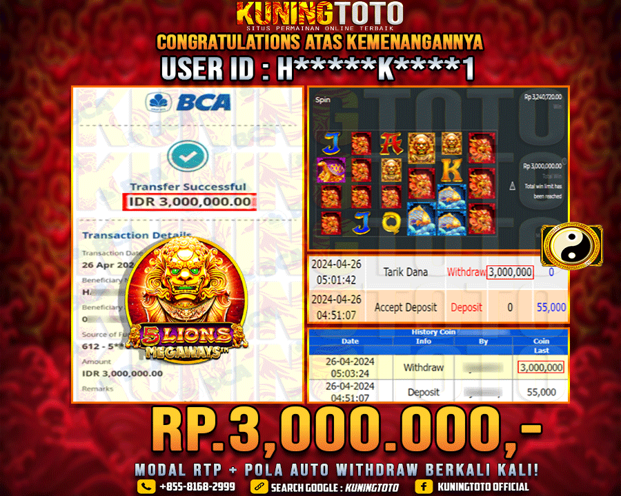 Bukti JP Slot Kuning toto 26 April 2024 5 Lions megaways