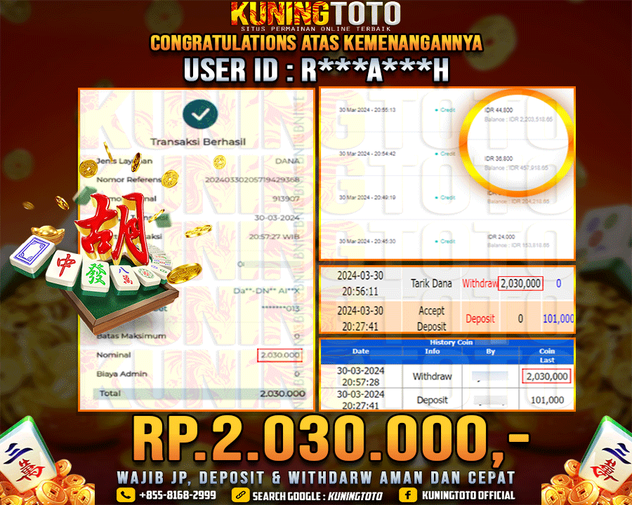 Bukti JP Slot Kuning toto 30 Maret 2024 Mahjong ways 1