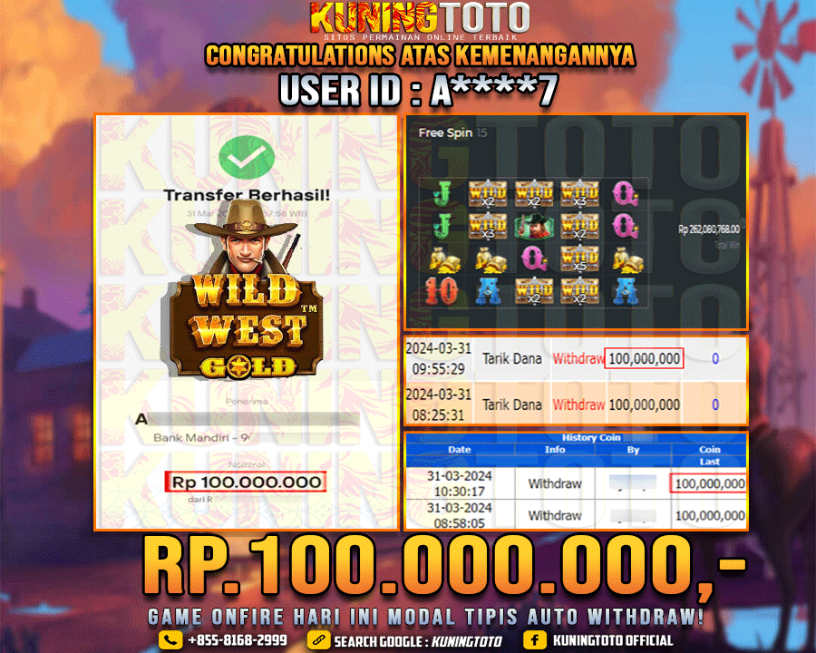 Bukti JP Slot Kuning toto 31 Maret 2024 Wild West Gold