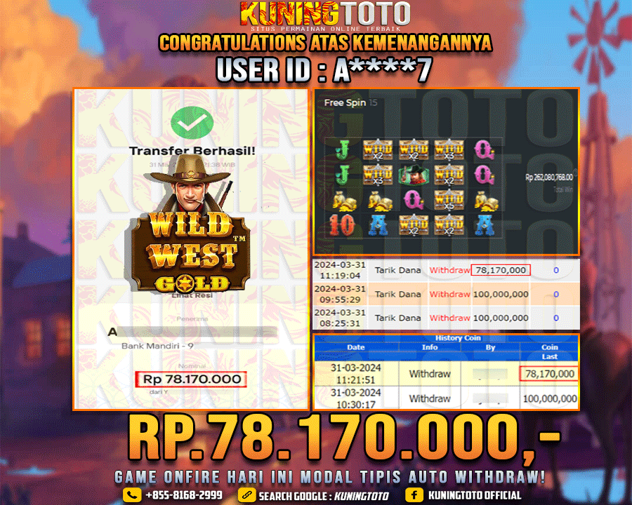 Bukti JP Slot Kuning toto 31 Maret 2024 Wild West Gold