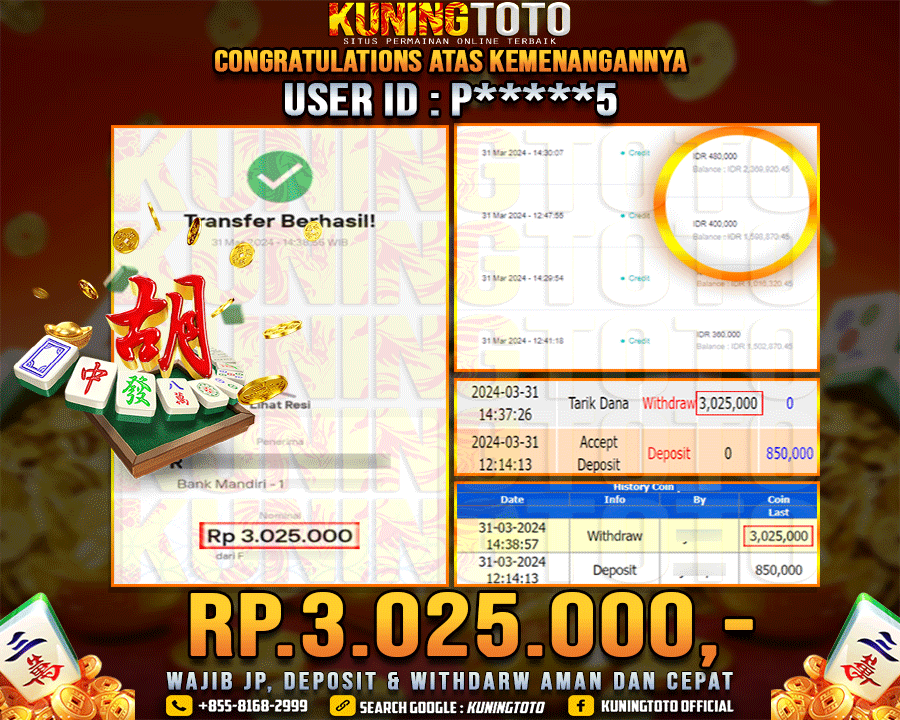 Bukti JP Slot Kuning toto 31 Maret 2024 Mahjong ways 1