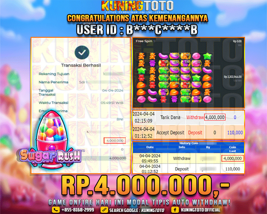 Bukti JP Slot Kuning toto 04 April 2024 Sugar Rush