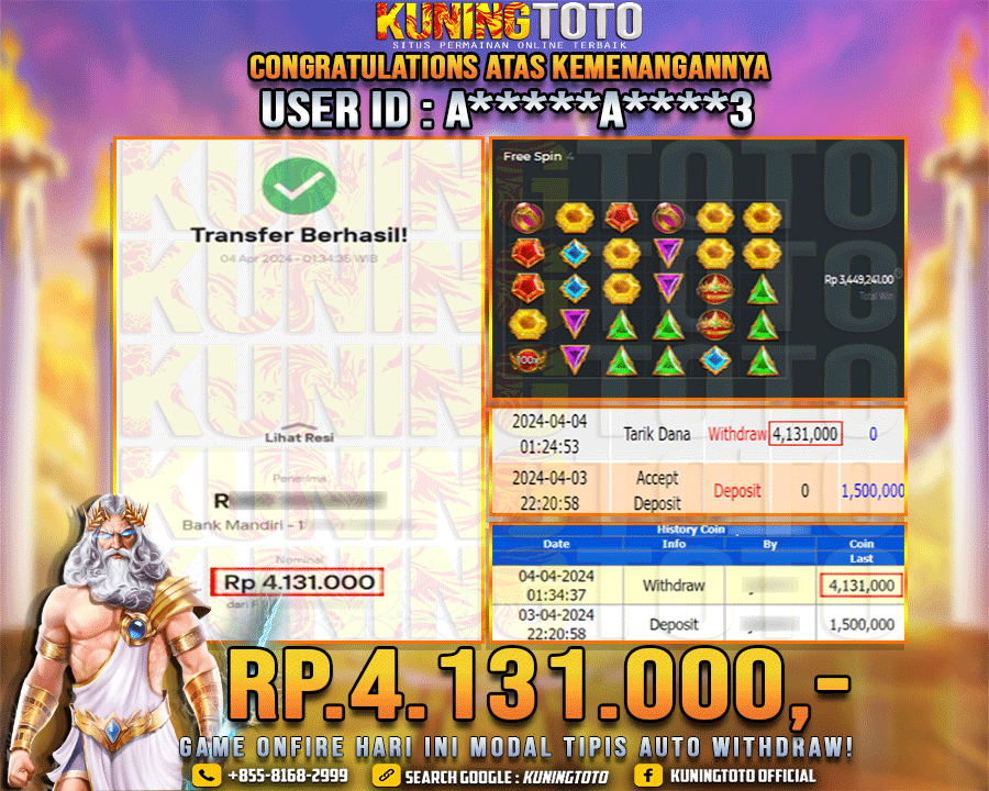 Bukti JP Slot Kuning toto 04 April 2024 Gates of Olympus 