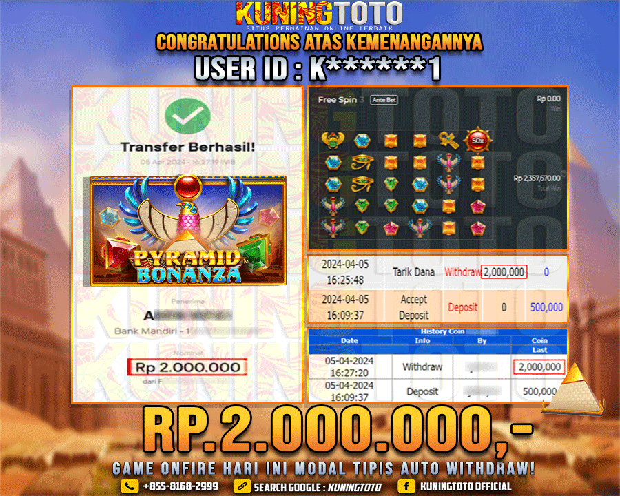 Bukti JP Slot Kuning toto 05 April 2024 Pyramid Bonanza 