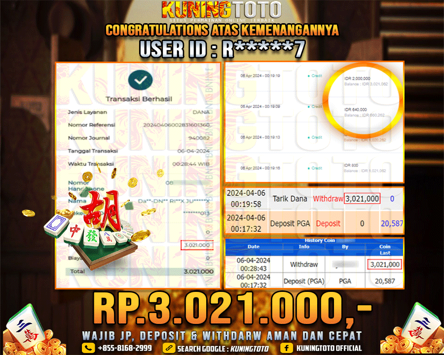 Bukti JP Slot Kuning toto 06 April 2024 Mahjong ways 1