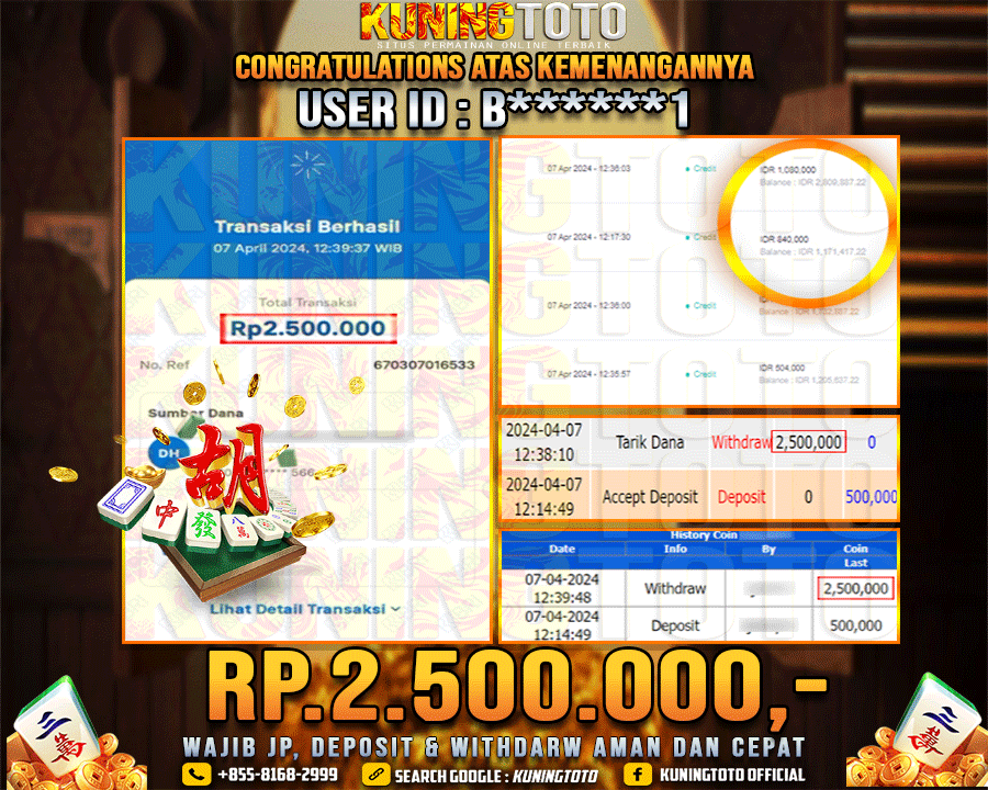 Bukti JP Slot Kuning toto 07 April 2024 Mahjong ways 1