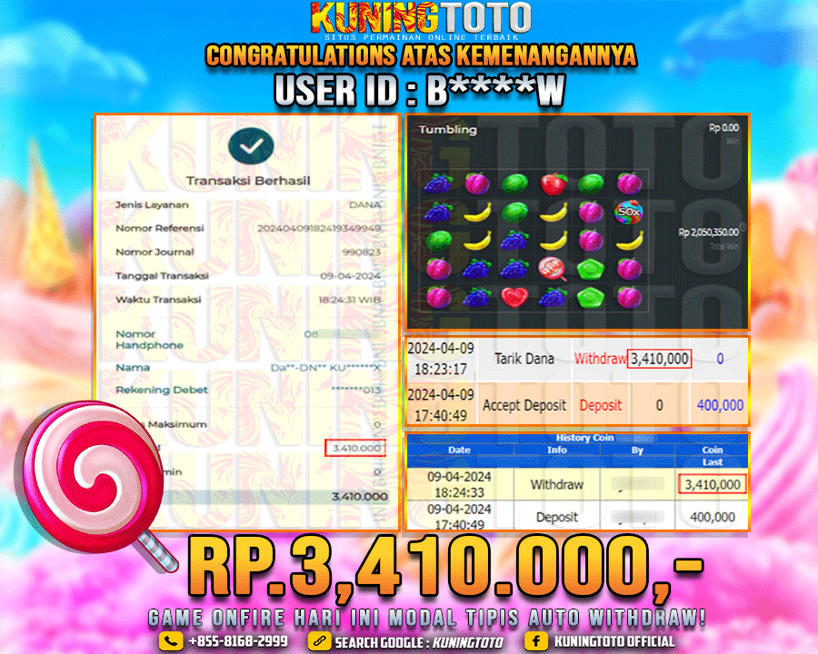 Bukti JP Slot Kuning toto 09 April 2024 Sweet Bonanza