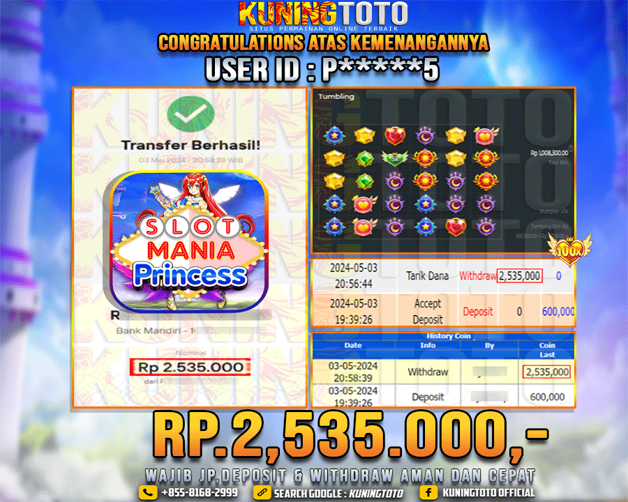 Bukti JP Slot Kuning toto 03 May 2024 Slot Mania Princess