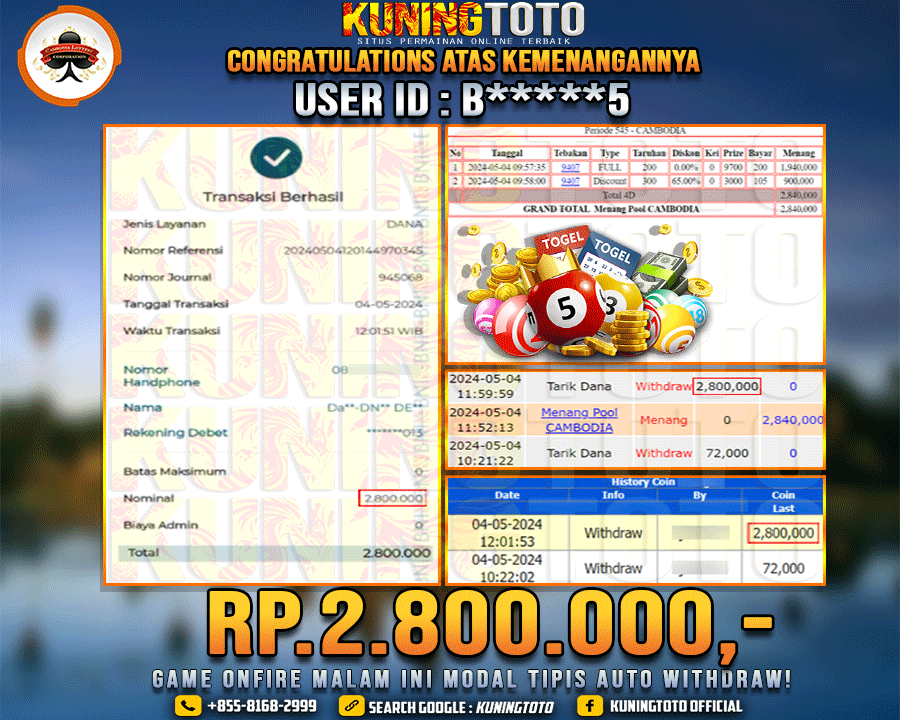 Bukti JP Togel KUNING TOTO 04 Mey 2024 Cambodia 4D