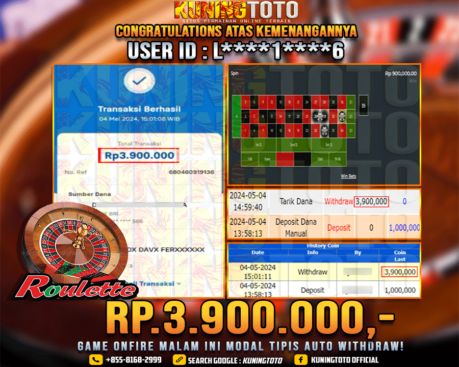 Bukti JP Live casino Kuning toto 04 May 2024 Roulette