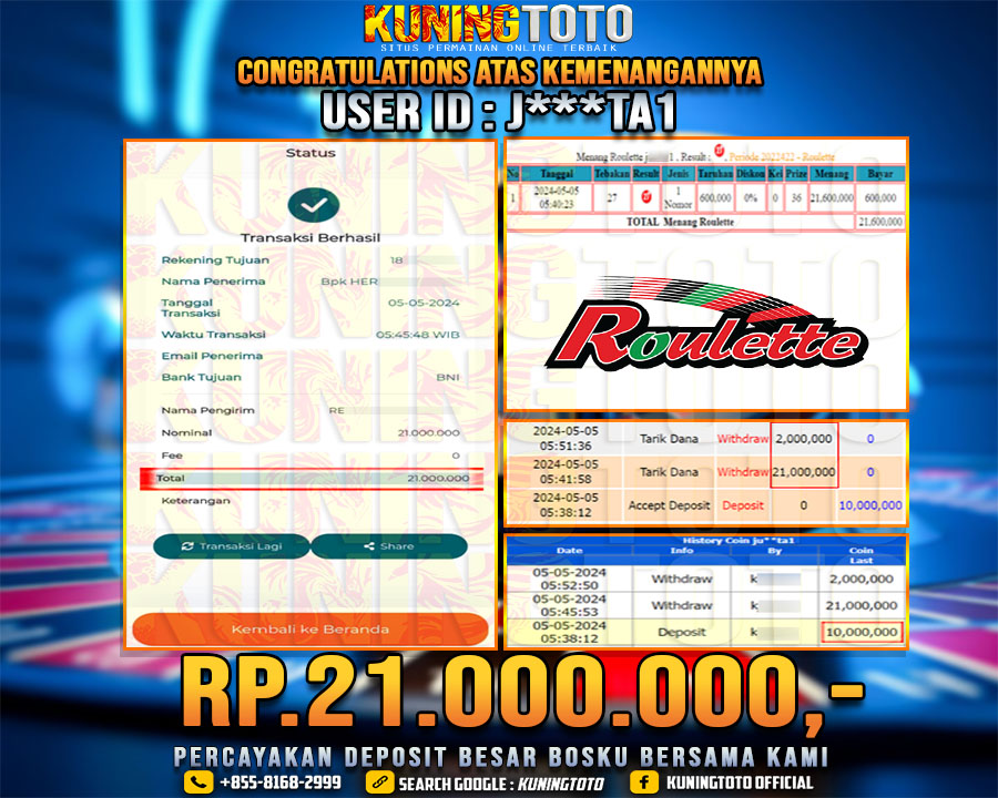 Bukti JP Live casino Kuning toto 05 May 2024 Roulette