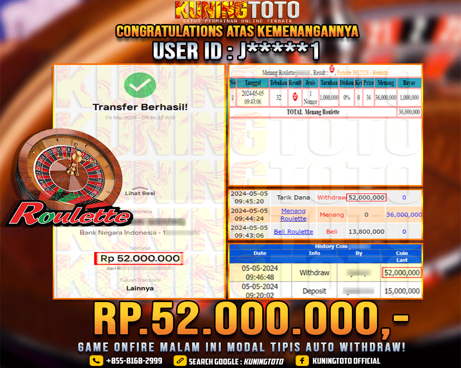 Bukti JP Live casino Kuning toto 05 May 2024 Roulette